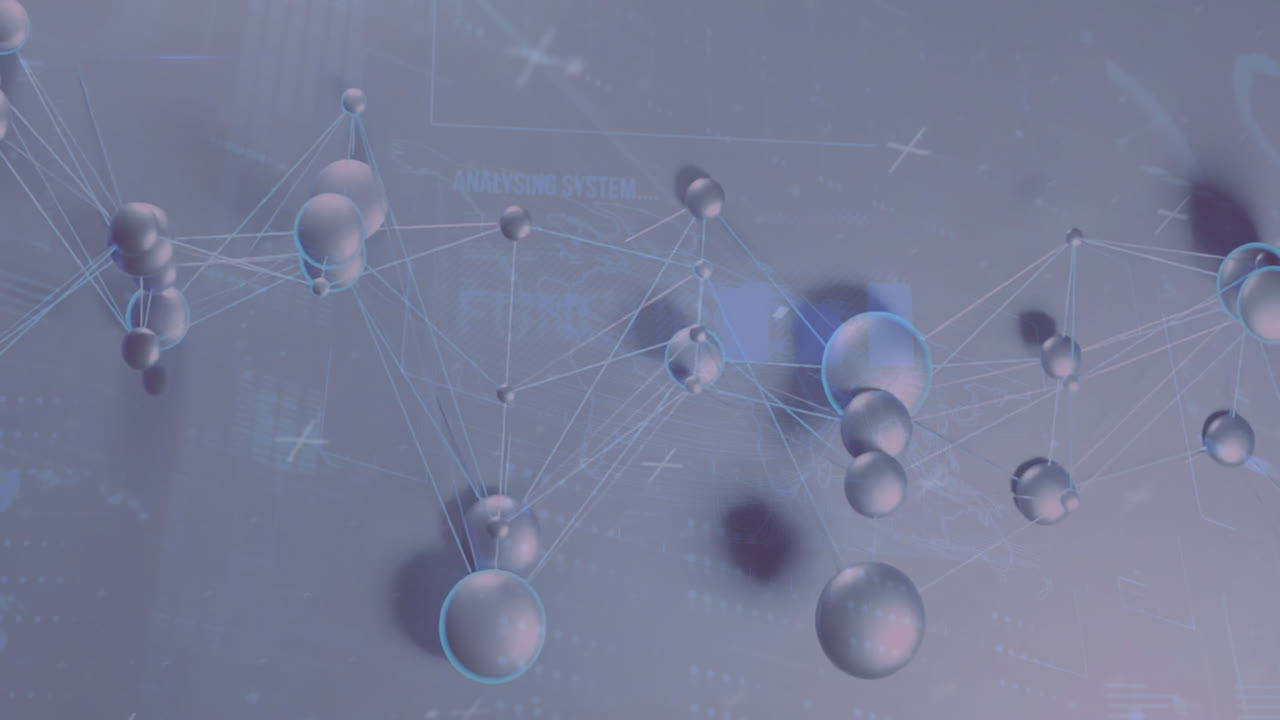 Animation of connected spheres and lines over digital data background in school
