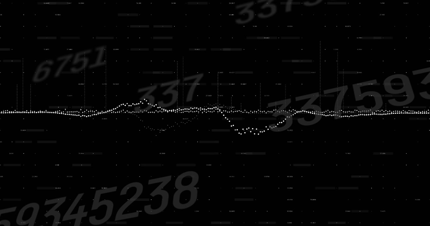 Dotted waveform and lower trace rising, peaking, dipping, settling from data pulse, showing volume