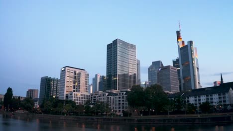 aerial of the skyline from frankurt with skyscrapers