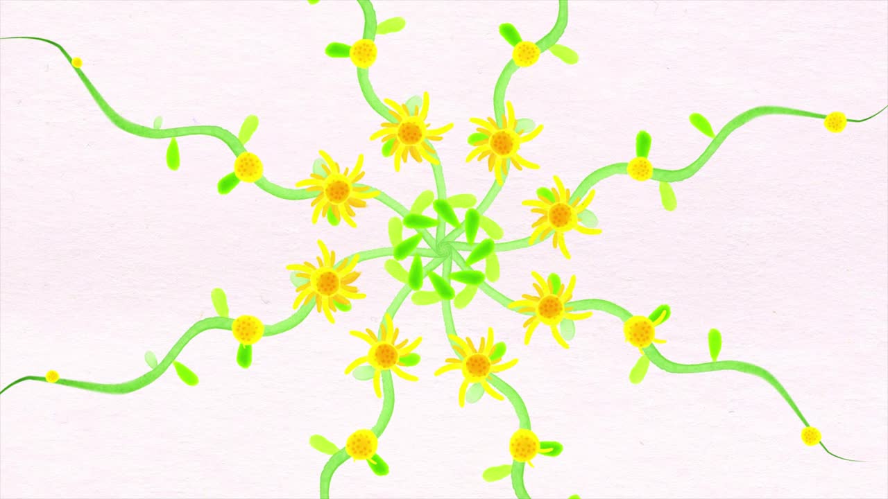 patrón floral simétrico con flores amarillas y vides verdes