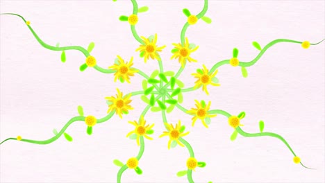 symmetrical floral pattern with yellow flowers and green vines