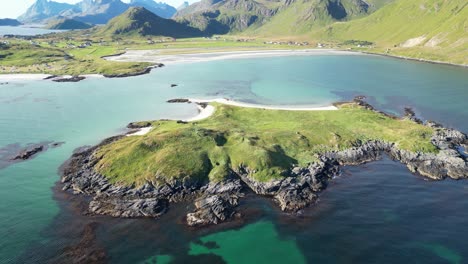 lofoten islands nature and beaches during summer in norway, scandinavia - 4k aerial reveal backwards