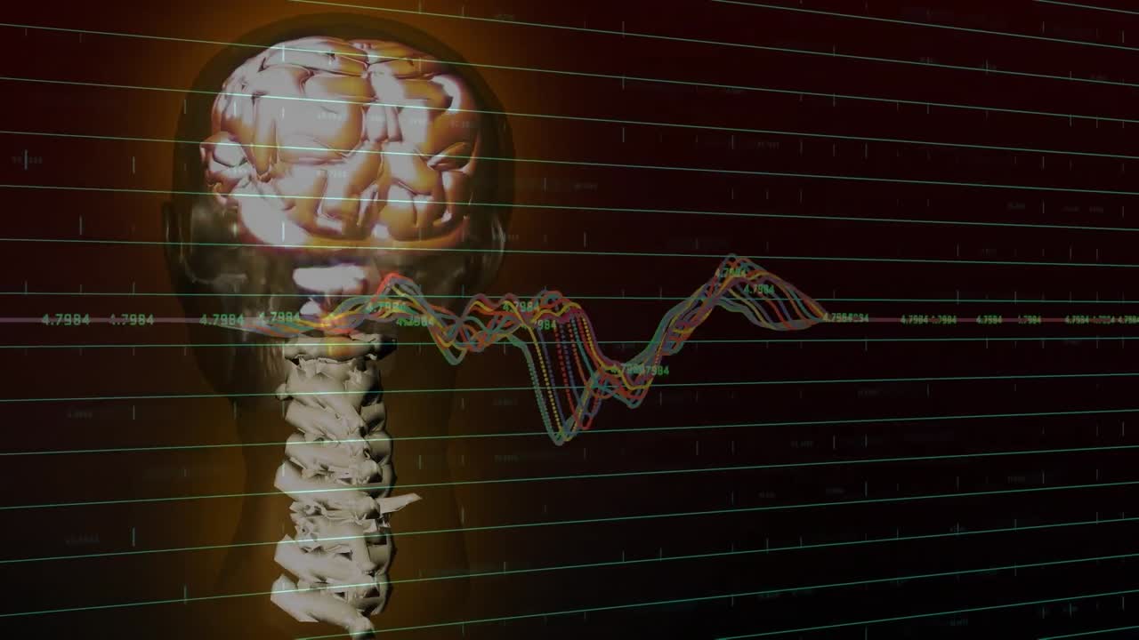 animación de gráficos sobre cabeza giratoria sobre fondo marrón