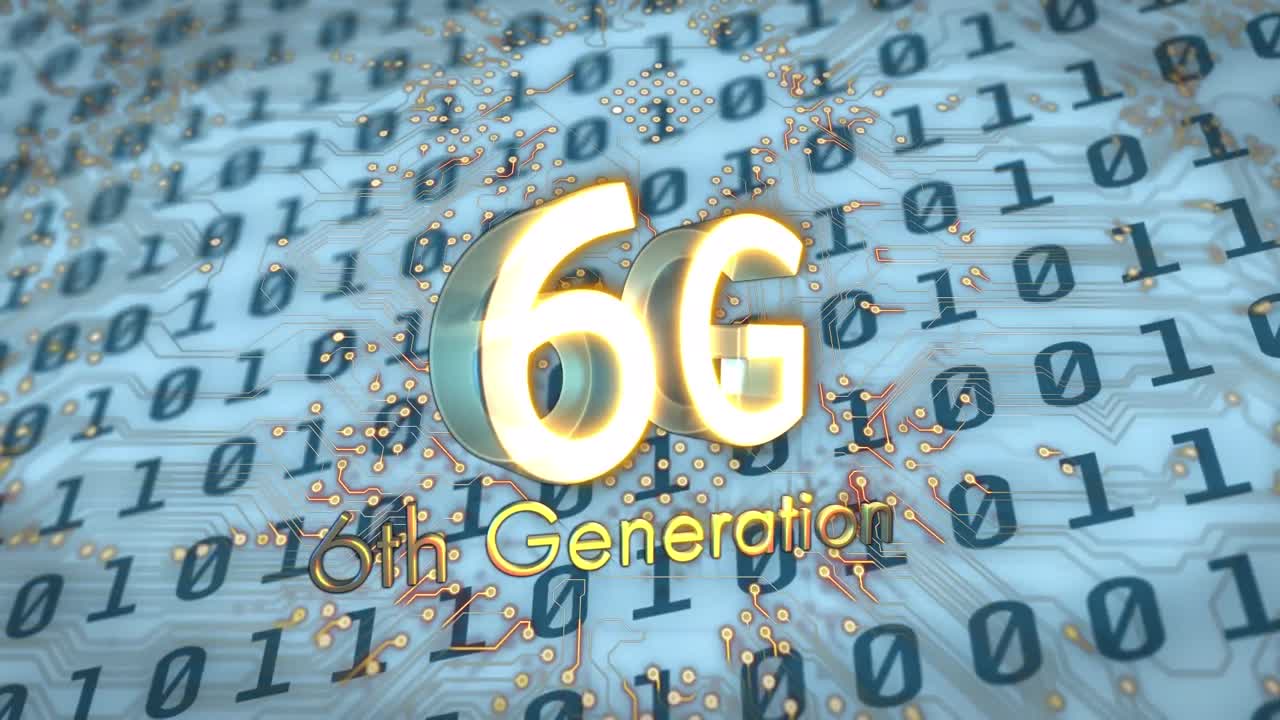 animación de codificación binaria de texto de 6 g sobre una placa de circuito de computadora