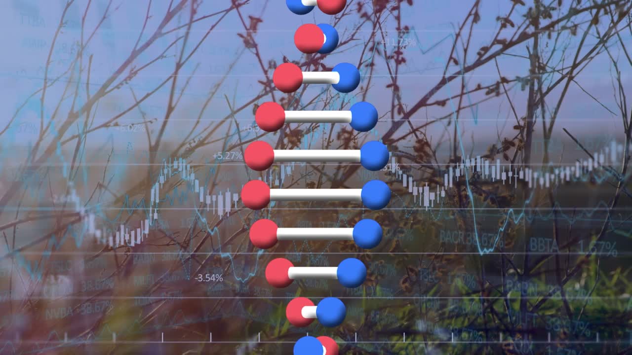 Video dal design unico con struttura del DNA e dati grafici, spazio per il testo