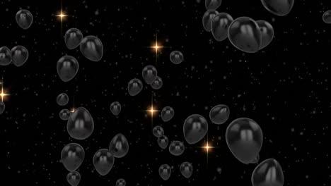 Animación-De-Globos-Negros-Voladores-Y-Luces-Sobre-Fondo-Negro