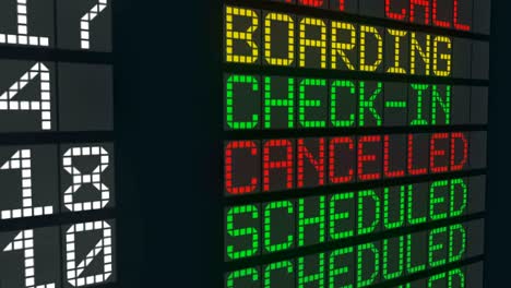 cancelled flight sign airport table, international departures schedule cancel