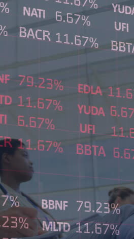 animation of statistic processing over business people at conference