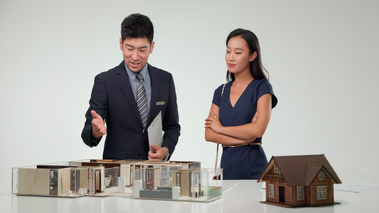 Real estate broker advising client or coworkers working discussing together with real estate brokers agent in boardroom, brainstorming, discussing, analyzing, planning market strategy paperwork office