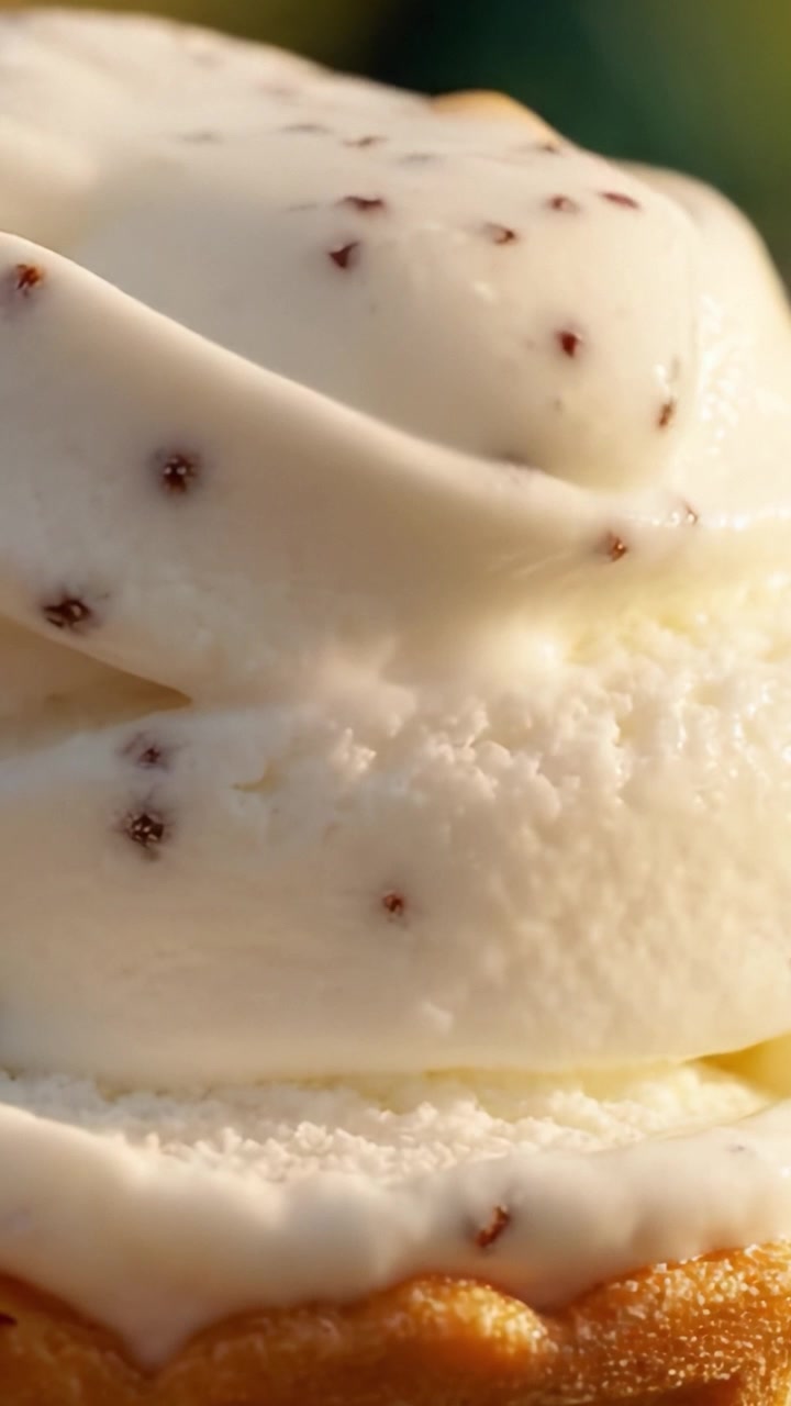 Close-up Delicioso de Sorvete Cremoso em Espiral Decorado com Granulado Doce em uma Casquinha Crocante, Perfeito para Dias Quentes ou Momentos de Celebração