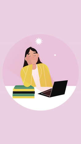 estudiante cansado en la computadora portátil