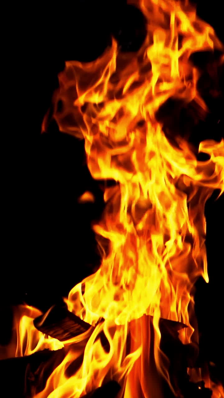 Bonfire at night. Burning Wood in Slow Motion Vertical video