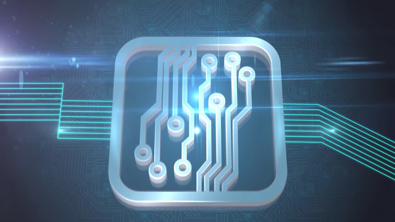 빛나는 선과 컴퓨터 회로판을 통해 메인보드 연결의 애니메이션