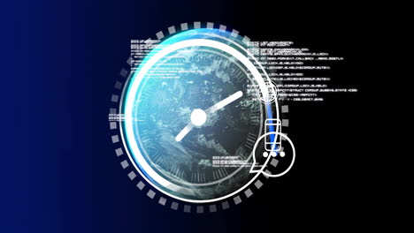 animation showing futuristic digital interface with rotating globe in school setting