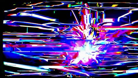 abstract glitch art with vibrant colors and distorted lines, viewed from a straight angle