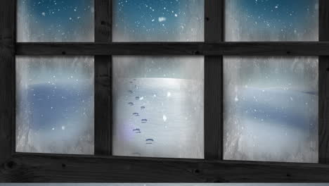 animation of window over snow falling and winter landscape