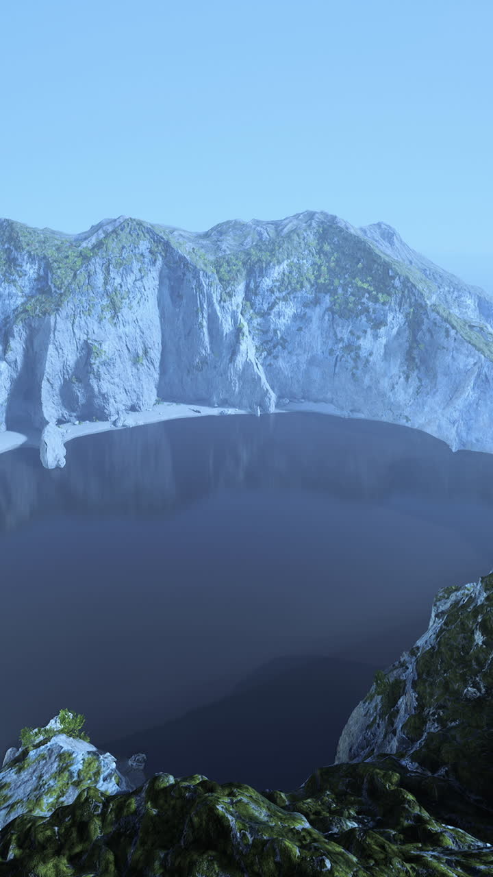 웅장한 절벽과 산으로 둘러싸인 평온한 호수