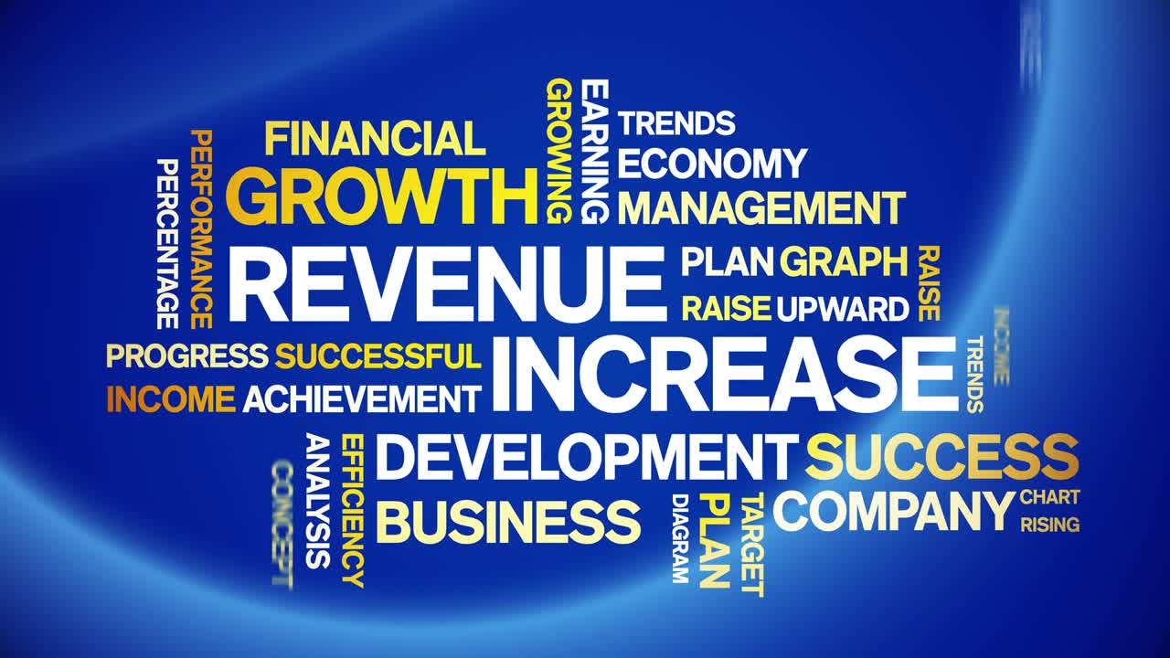 Revenue increase Animated Tag Word Cloud,Text Design Animation seamless loop.