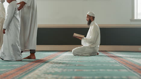 quran, islamic and man reading for faith