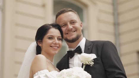 a happy bride and groom on their wedding day