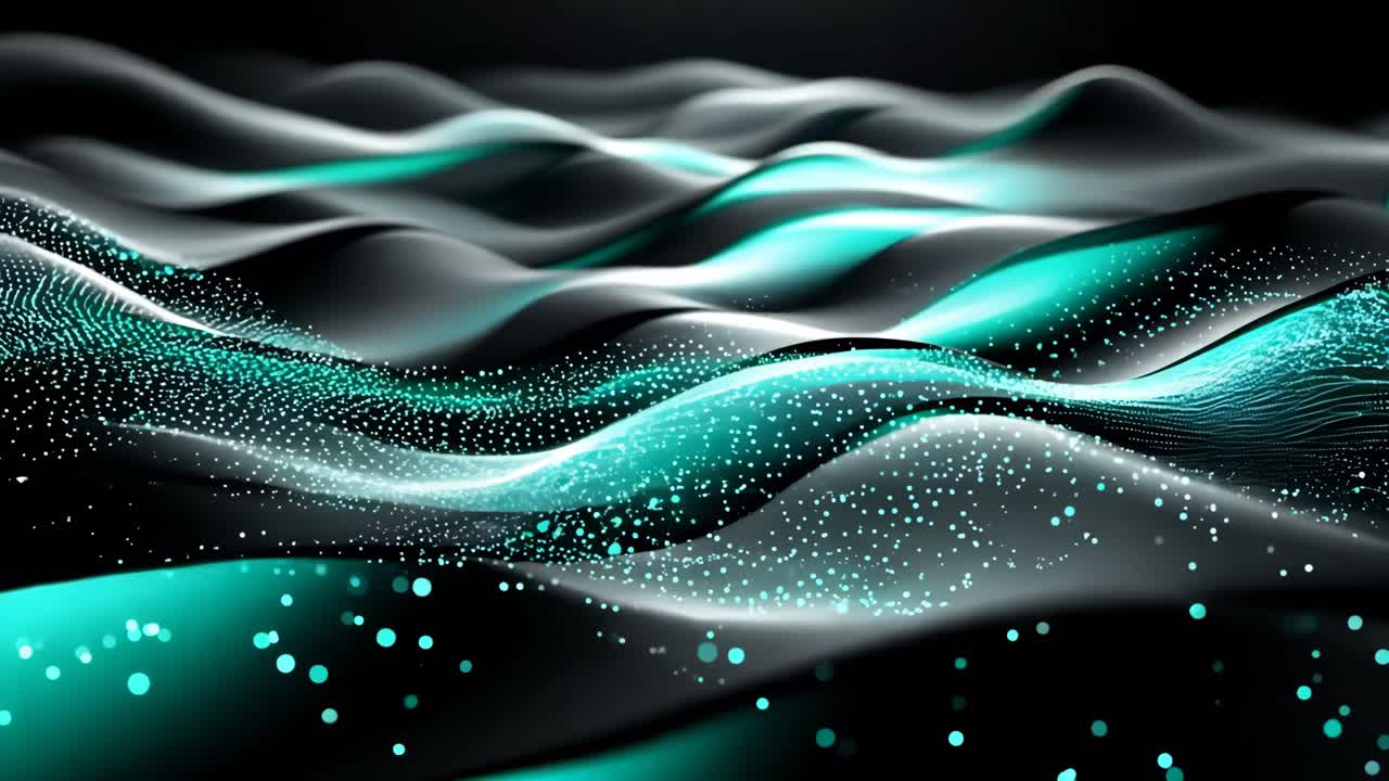 A series of green and black waves with a lot of sparkles. The waves are very close together and the sparkles are scattered throughout the image