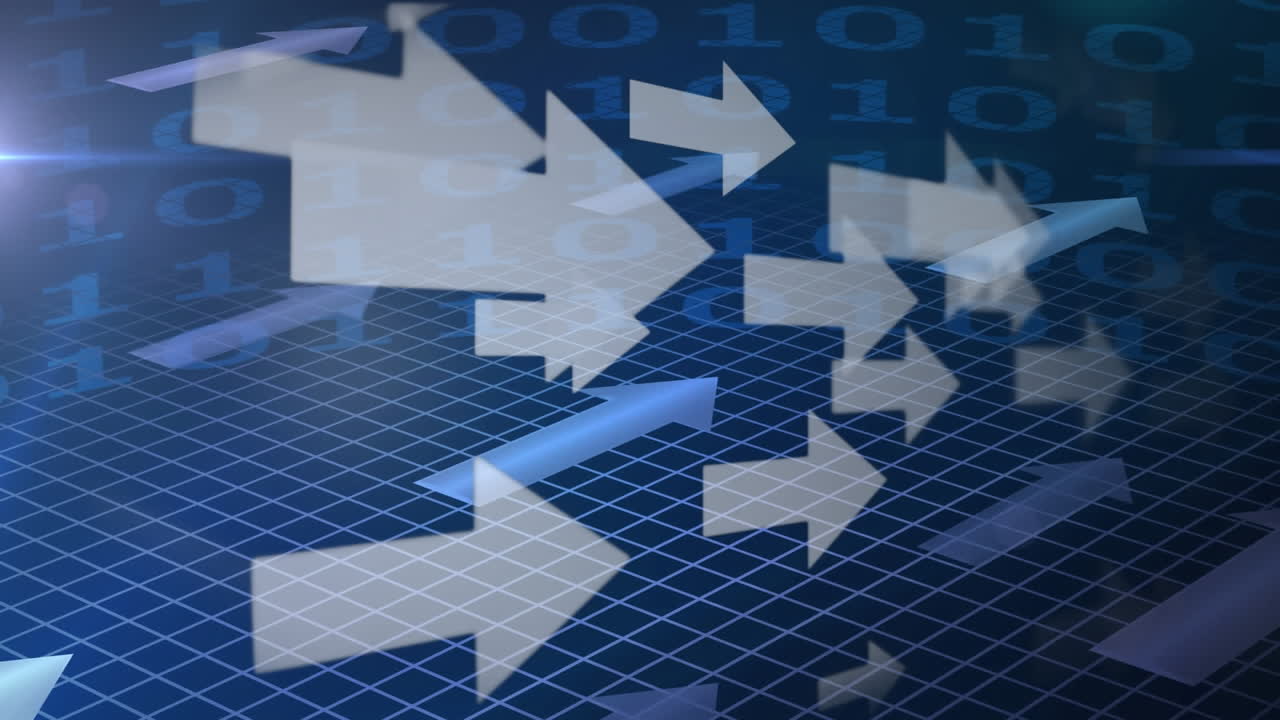 animación de flechas blancas que van a la derecha sobre una cuadrícula