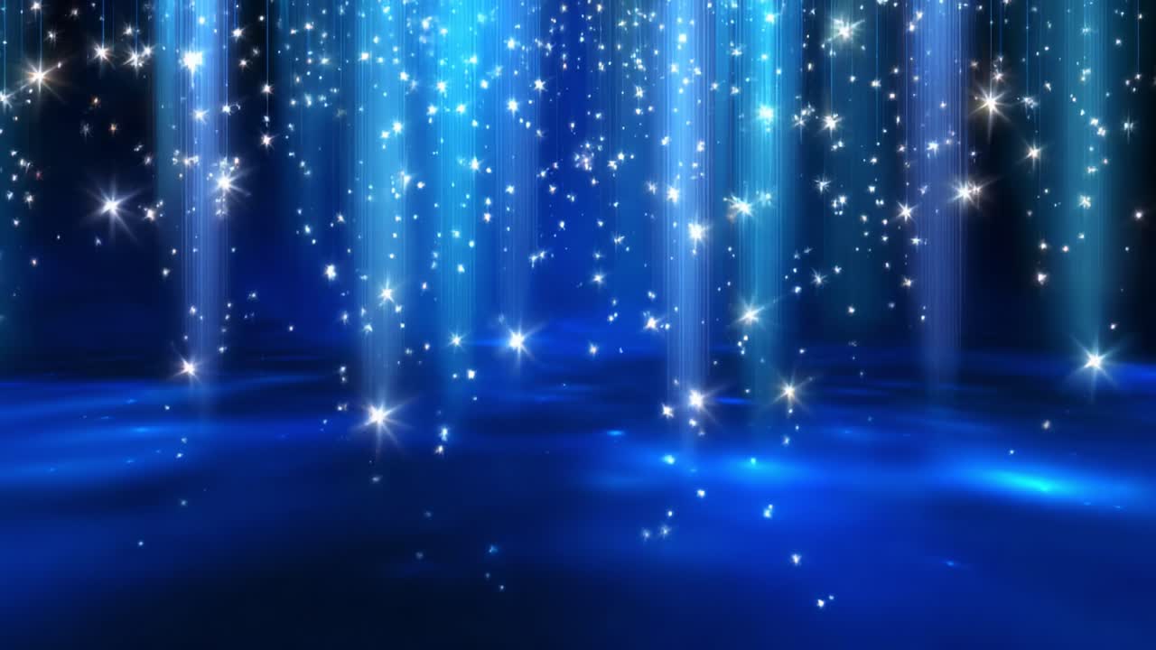 A Mesmerizing Display of Ethereal Light and Shimmering Particles Cascading from Above, Creating a Dreamlike Atmosphere of Tranquility and Beauty in an Otherworldly Setting of Deep Blue Hues