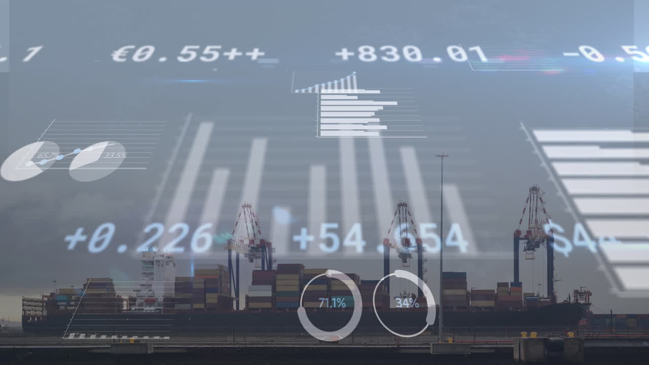 animación del procesamiento de datos y el mercado de valores sobre el puerto.