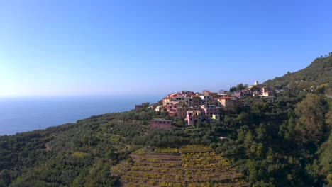 drone flying by a village in italy