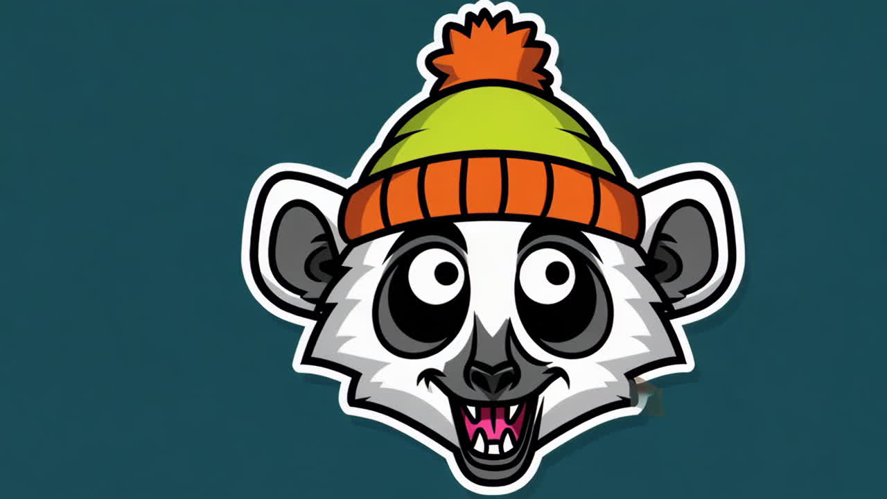Cartoon Lemur Head with Winter Hat