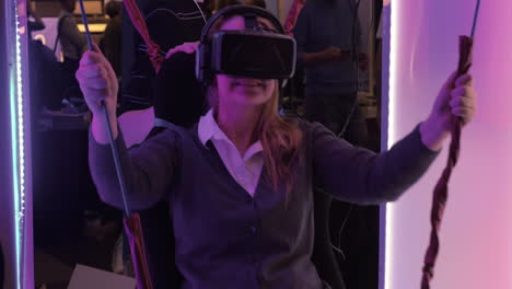 woman enjoying attraction with 3d glasses