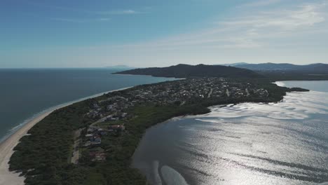 Panoramic-image-showcases-Pontal-Beach-and-Daniela-Beach-in-Florianopolis,-Brazil