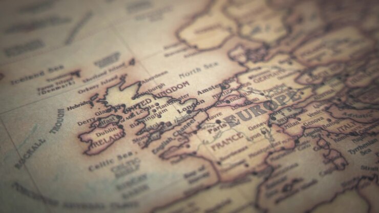 United Kingdom and Ireland on a map