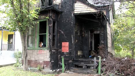 urban decay, burnt down house in detroit, michigan, usa