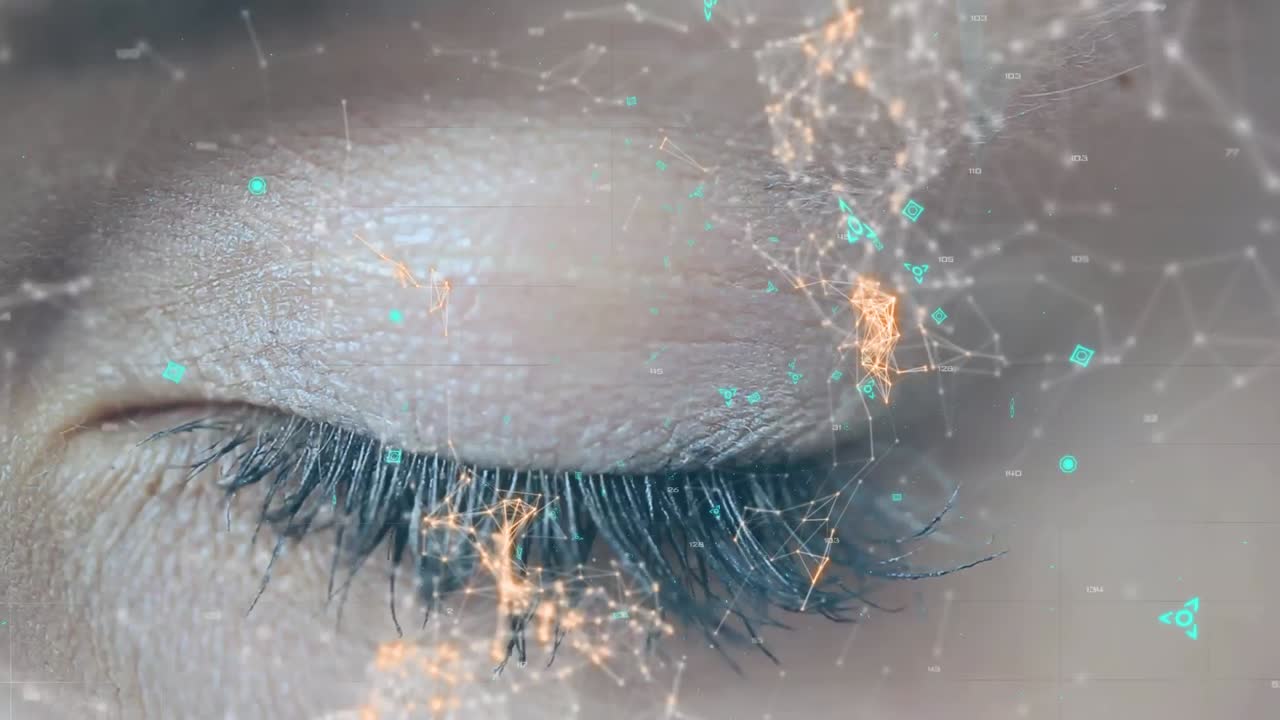 ojo azul y símbolos digitales