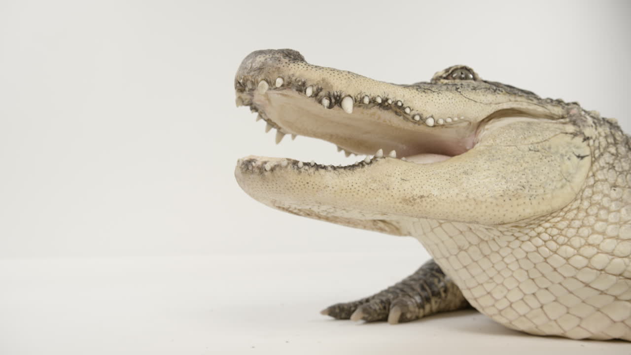 cocodrilo americano mordazas abiertas sobre fondo blanco