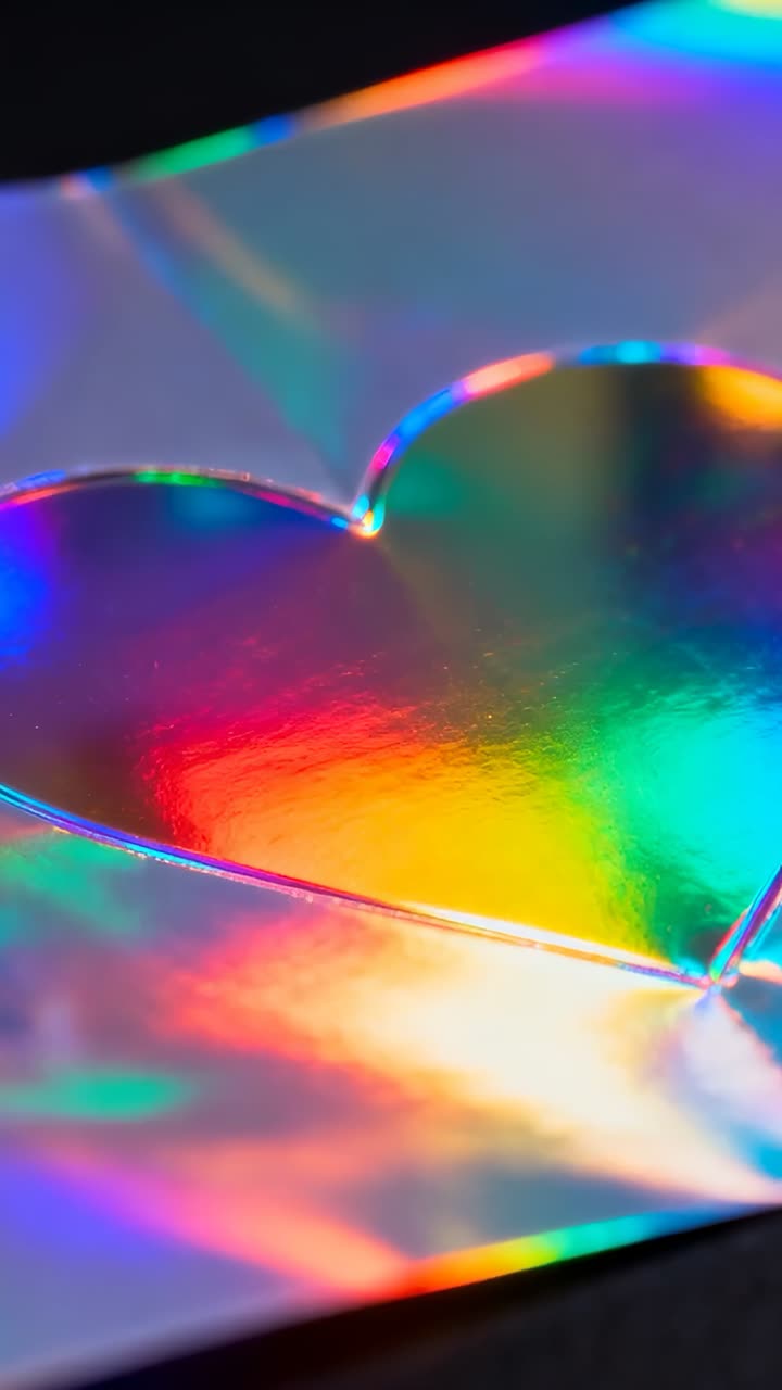 Video verticale: cuore mobile su pellicola che riflette i cambiamenti di colore in macro con luce fuori campo in movimento