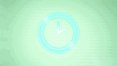 animation of clock with moving hands on pale green background