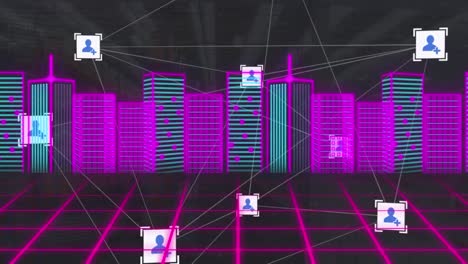 animation of network of connections over digital city