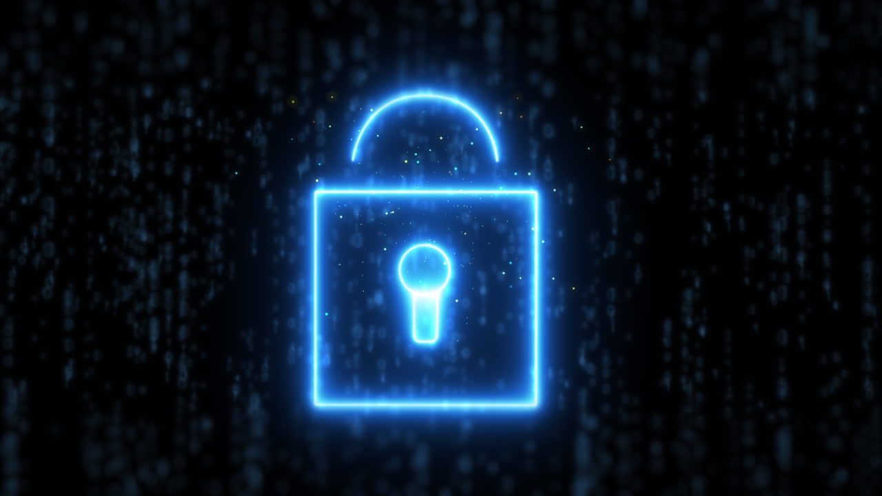 icono de cerradura azul brillante en un fondo oscuro