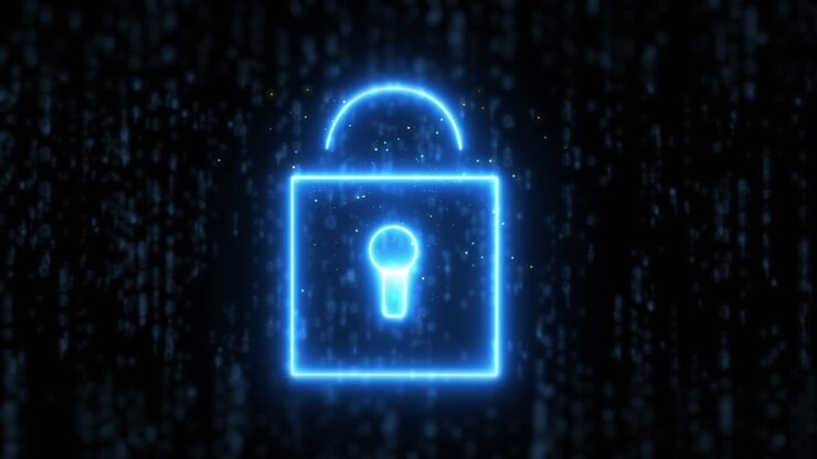 Glowing Blue Lock Icon on a Dark Background