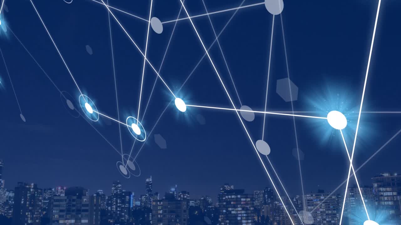 도시 풍경에 대한 연결 네트워크의 애니메이션