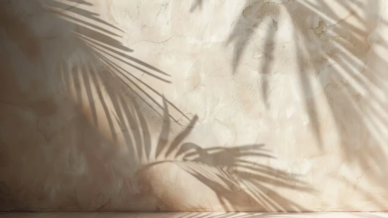 Ombre di foglie di palma che si muovono dolcemente su una parete ruvida