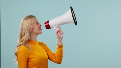 Megaphone,-news-and-woman-shouting-in-studio
