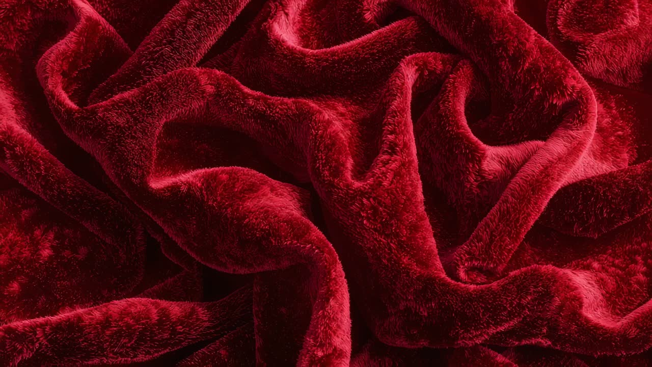 Shifting light revealing deep-red velvet folds on studio surface, revealing nap and pile