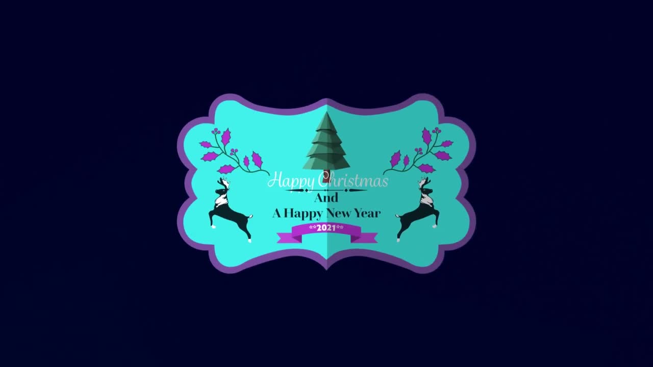 animación de felicitaciones de navidad en etiqueta sobre fondo oscuro