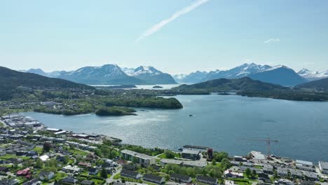 spjelkavik, breivika and blindheim close to alesund in norway - beautiful wide angle summer aerial