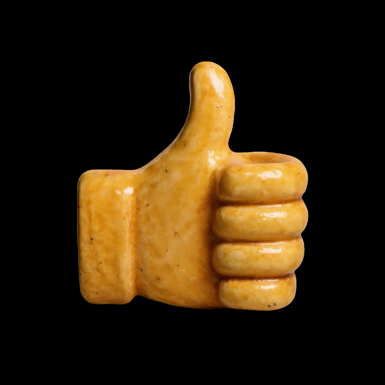 Thumbs up ceramic sculpture animation isolated asset, transparent 4K video, alpha channel, ProRes