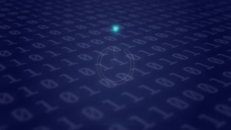 animation of neon circle with power over binary code on digital screen