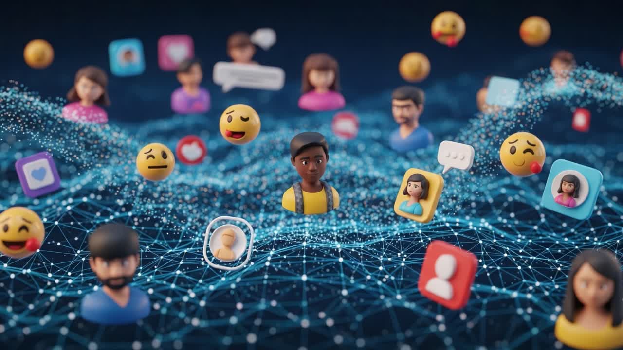 Exploring Virtual Connections: A Dynamic Network of Emoji Expressions and Digital Avatars in a 3D Social Interaction Landscape